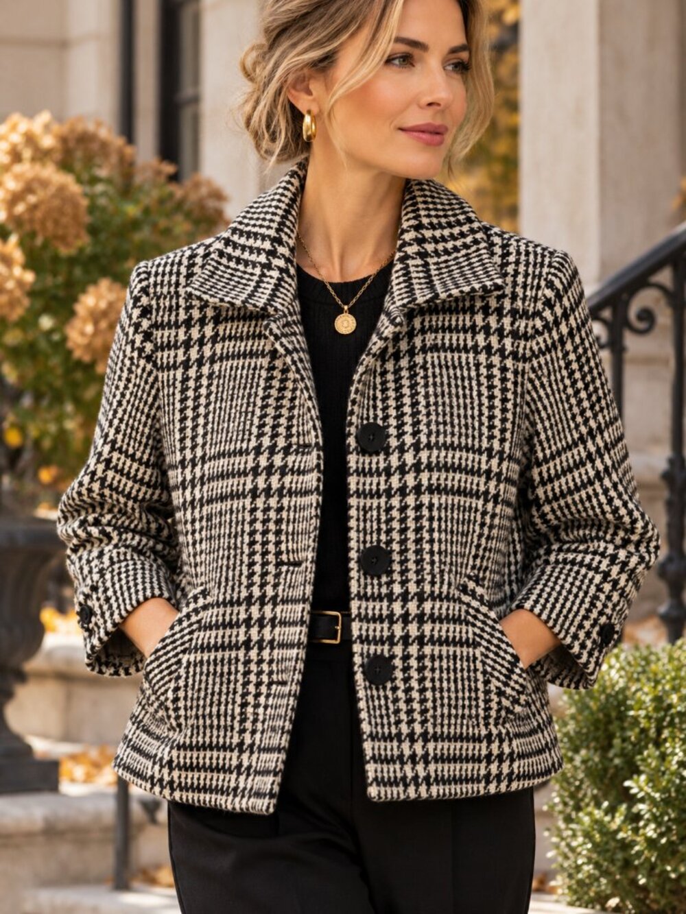 Lauren Ralph Lauren Vintage Houndstooth Swing Jacket Black Ivory 4 Old Money EUC
